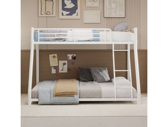 Lit Superposé En Métal Twin Sur Full – Lit Double En Métal Avec Barrière De Sécurité Convertible En 2 Lits-Blanc