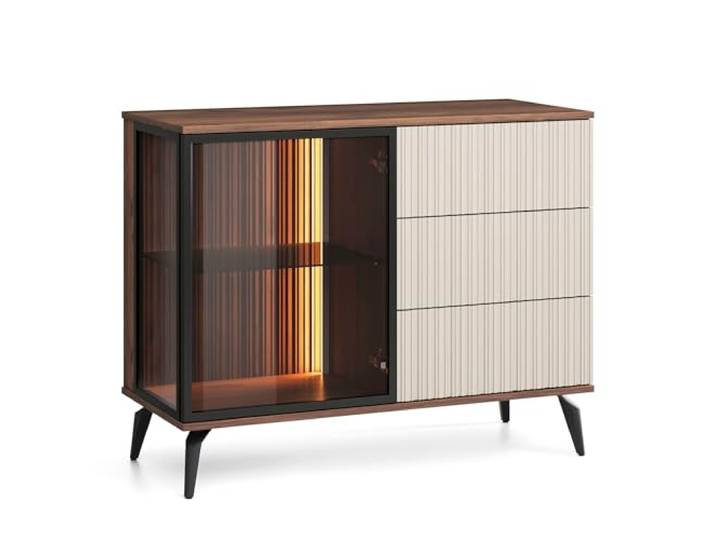 Kommode Dawson KSZ103 A1 G1 Nussbaum/Kashmir 103x80x39 cm Kommode Dawson KSZ103 - Nussbaum - Kashmir - Verglast - LED-Beleuchtung - Breite 103 cm, Höhe 80 cm, Tiefe 39 cm