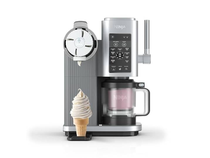Ninja CREAMi Scoop et Swirl avec 2 pots\, Machine à Glace\, 13 modes Sorbetière\, Machine a glaces à l’italienne Intégré\, Pièces Amovibles Lavables au Lave-Vaisselle\, Gris platine - NC701EU