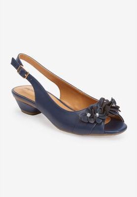 Extra Wide Width Women's The Rider Leather-Like Slingback by Comfortview in Navy (Size 12 WW)