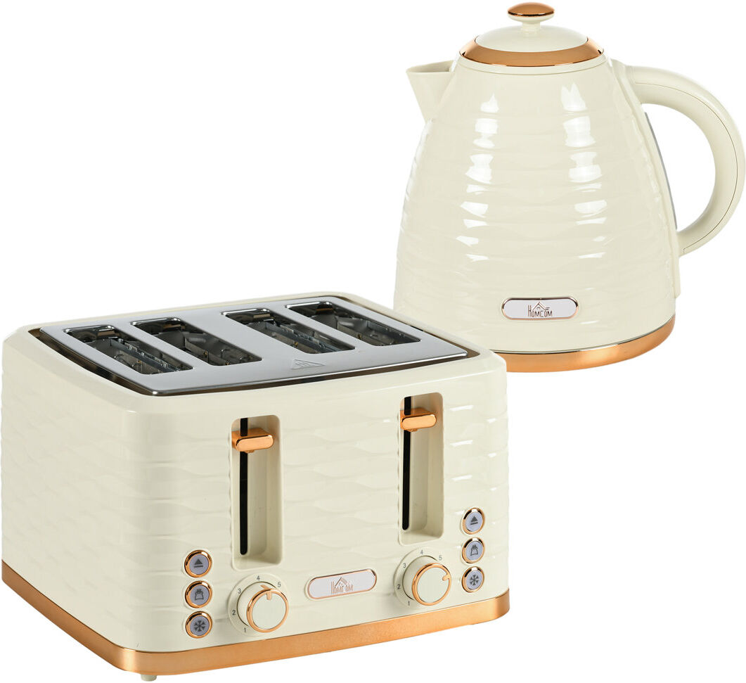 HOMCOM Kettle and Toaster Set 1.7L Rapid Boil Kettle & 4 Slice Toaster Beige Beige 4 - Slice;4-Slice