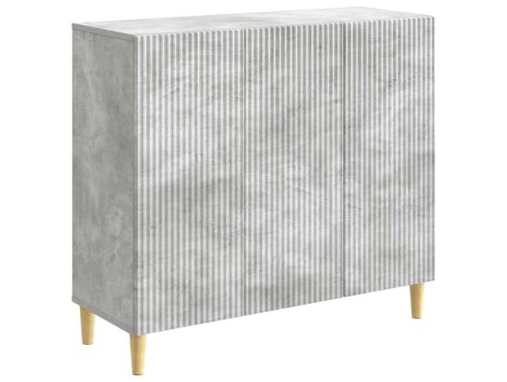 KPOTUERTU Sideboard Betongrau 89 x 34,5 x 80 cm Holzwerkstoff Vintage-Design, verstellbare Bretter, 90°-Pendeltüren, konische Beine, Holzfinish