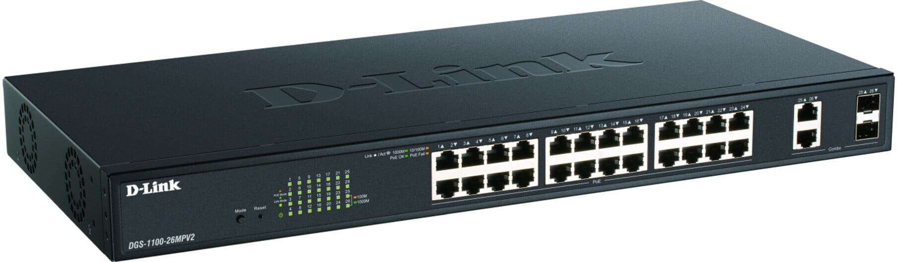 D-Link Gigabit Smart Switch DGS-1100-26MPV2 26-Port PoE+ Metallgehäuse ; dlink (DGS-1100-26MPV2/E)