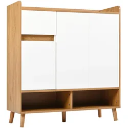 SCHUHSCHRANK in Weiß & Natur mit Massivholzbeinen & Push-to-Open-Funktion