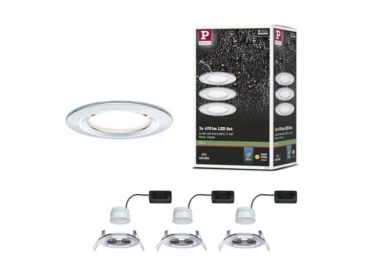 Paulmann 93463 LED spots encastrés Nova Coin kit de base rigide IP44 rond 78 mm Coin 3x6W 3x470lm 230V 2700K chrome
