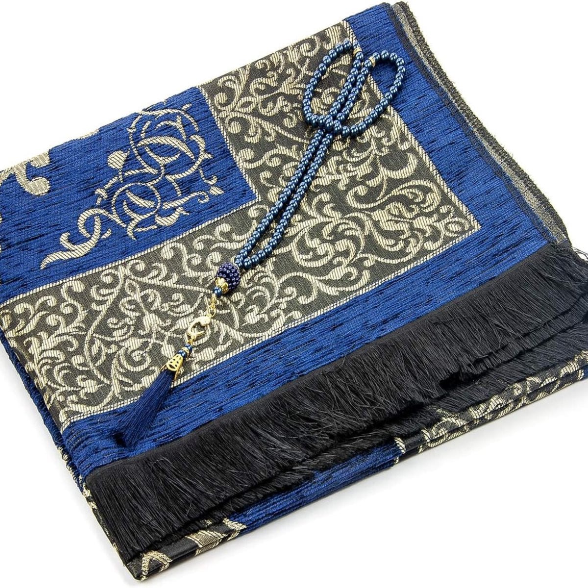 Islamitisch gebedskleed van zachte chenille stof in marineblauw