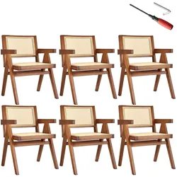 tectake Esszimmerstuhl Lissy mit Wiener Geflecht im Boho-Stil - 6er Set Eiche dunkel