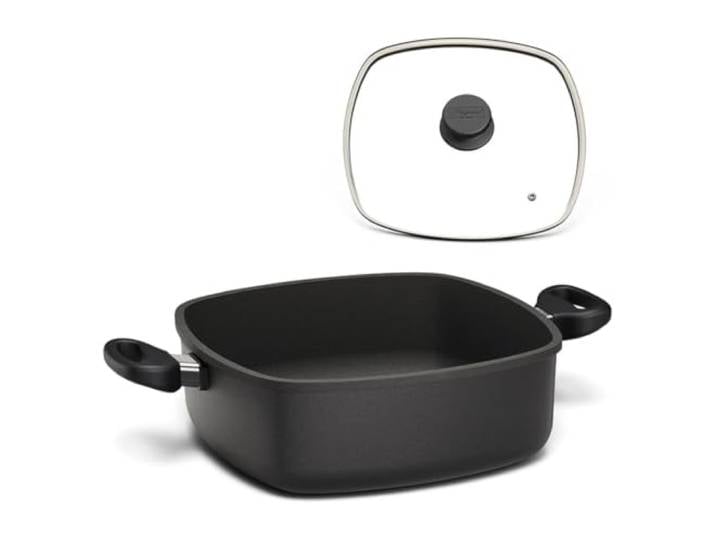 Hoffmann STONIQ Bräter 28x28 cm Induktion, Antihaft, PFAS-frei, mit Deckel, eckig, Aluguss, hoher Rand, mit 2 Griffen, alle Herdarten, backofenfest, spülmaschinenfest, Pfanne, Schmorpfanne, Bratpfanne