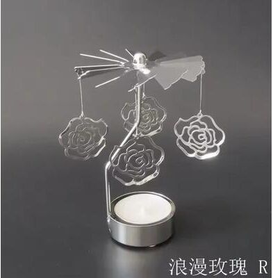 Inspired Living Rotating Metal Carousel Tea Light Candle Holder Festive Spinning Xmas Centerpiece rose