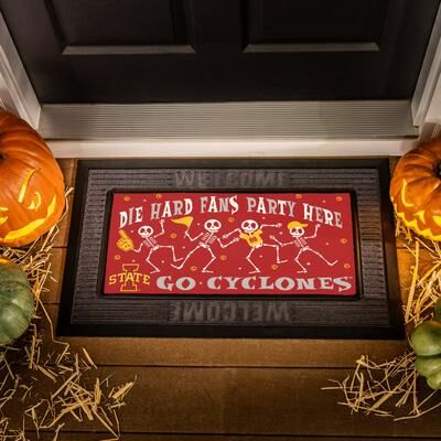 Evergreen "Iowa State University Flocked Coir Halloween Sassafras Switch Door Mat - 22"" x 10"""