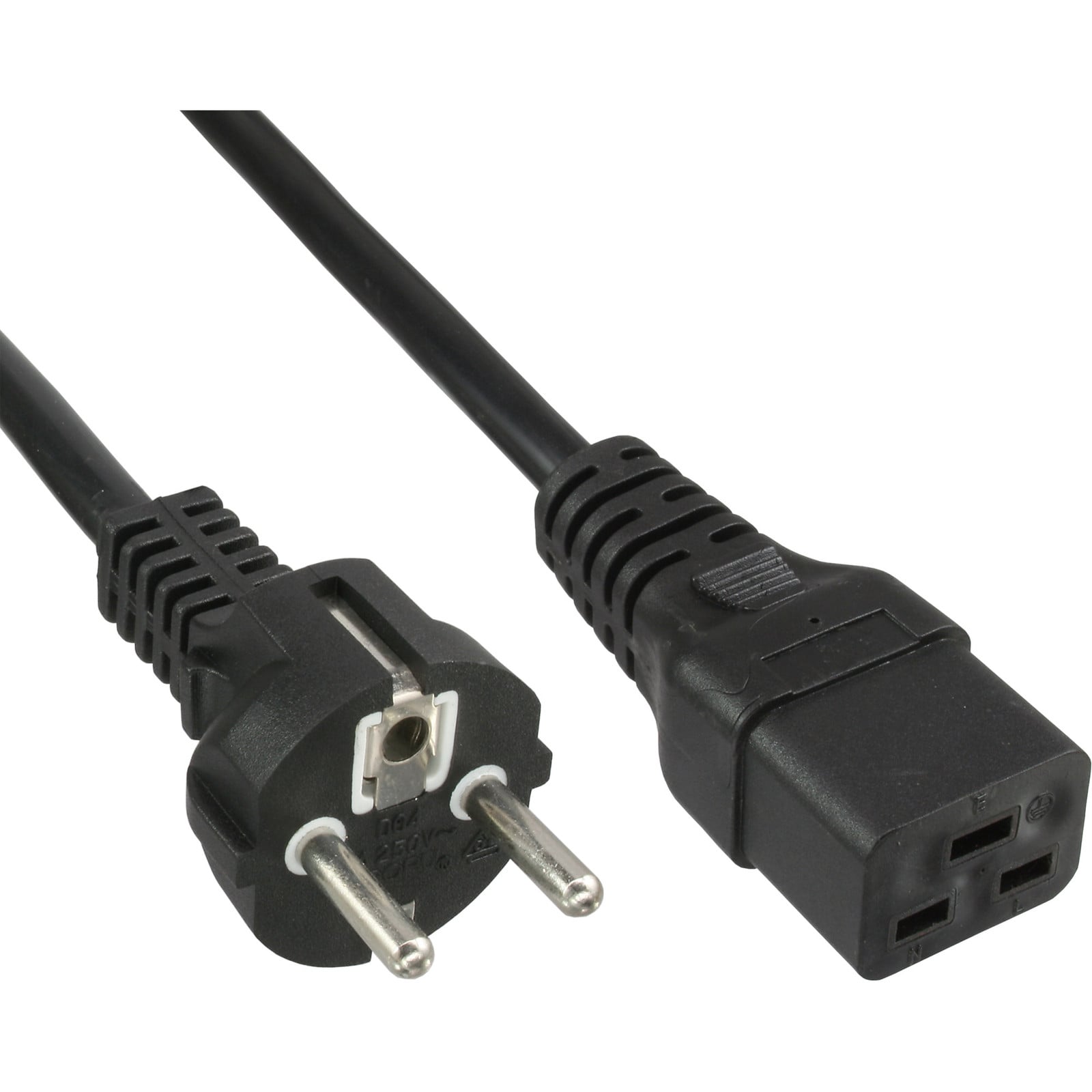 InLine 16658H netsnoer 16A met rechte stekker en beschermcontact naar IEC320/C19 serverconnector, 0,5 meter