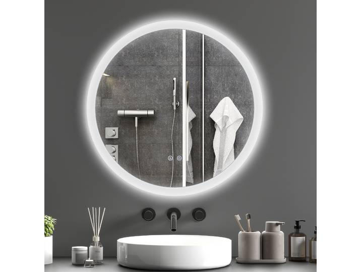 kleankin Miroir LED Rond 70cm Antibuée Blanc/Argent