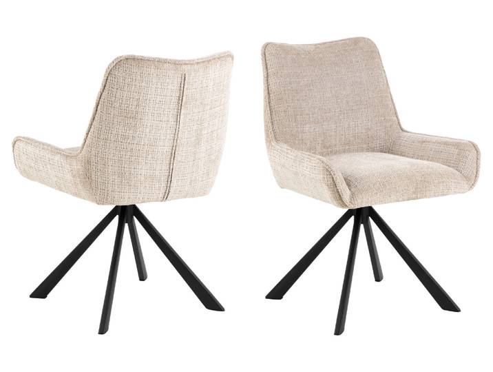 Esszimmerstuhl ACTONA GROUP Eddie , schwarz (, schwarz, schwarz, beige), B:59cm H:81cm T:56cm, Stoff, Stühle, Esszimmerstuhl, Esszimmerstuhl, Juto beige, 4 Stern Gestell,mit drehfunktion, 2 Stk