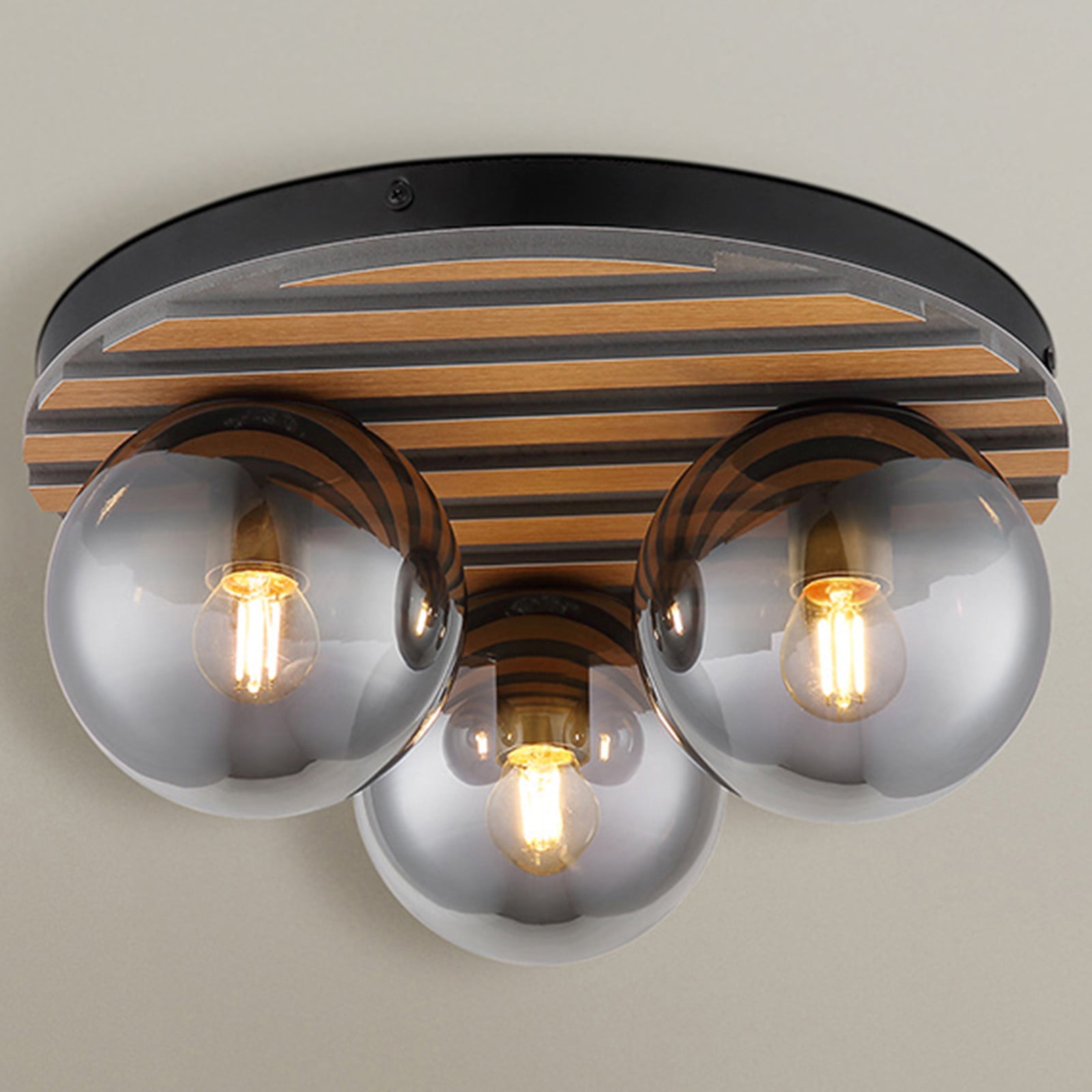 Globo Parsons Plafondlamp rond, Bruin/Zwart, Ø 39 cm