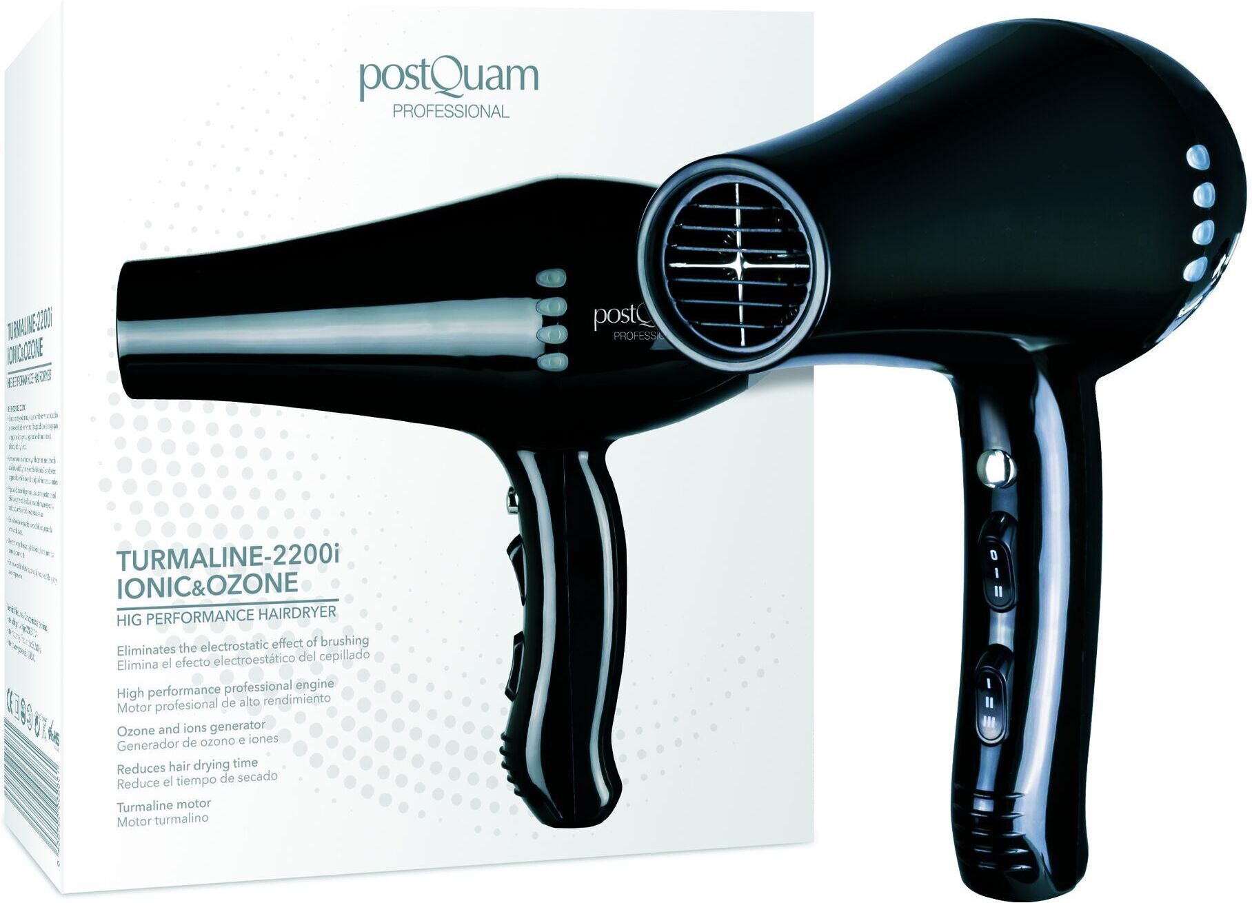 postQuam Turmaline 2200i Jonisk & Ozon Hårtork   svart