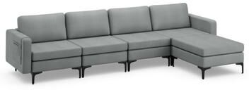 Costway 1/2/3/4-Seat Convertible Sectional Sofa with Reversible Ottoman-4-Seat L-shaped with 2 USB Ports