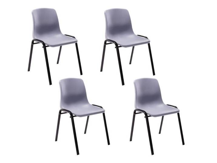 -CLP-Lot de 4 chaises empilables Nowra avec assise en plastique et Pieds en métal noir mat-Array