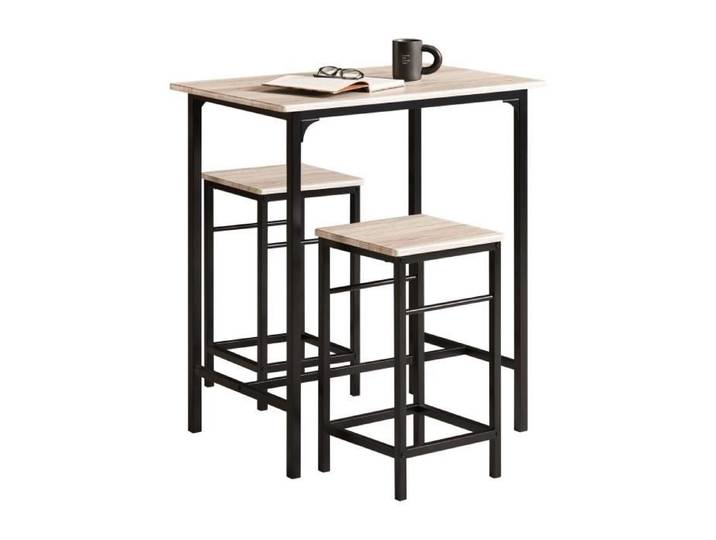 SoBuy OGT10-N Lot Table et 2 Tabourets de Bar Ensemble Table de Bar Bistrot + 2 Chaises avec Repose-Pieds Table Haute Cuisine