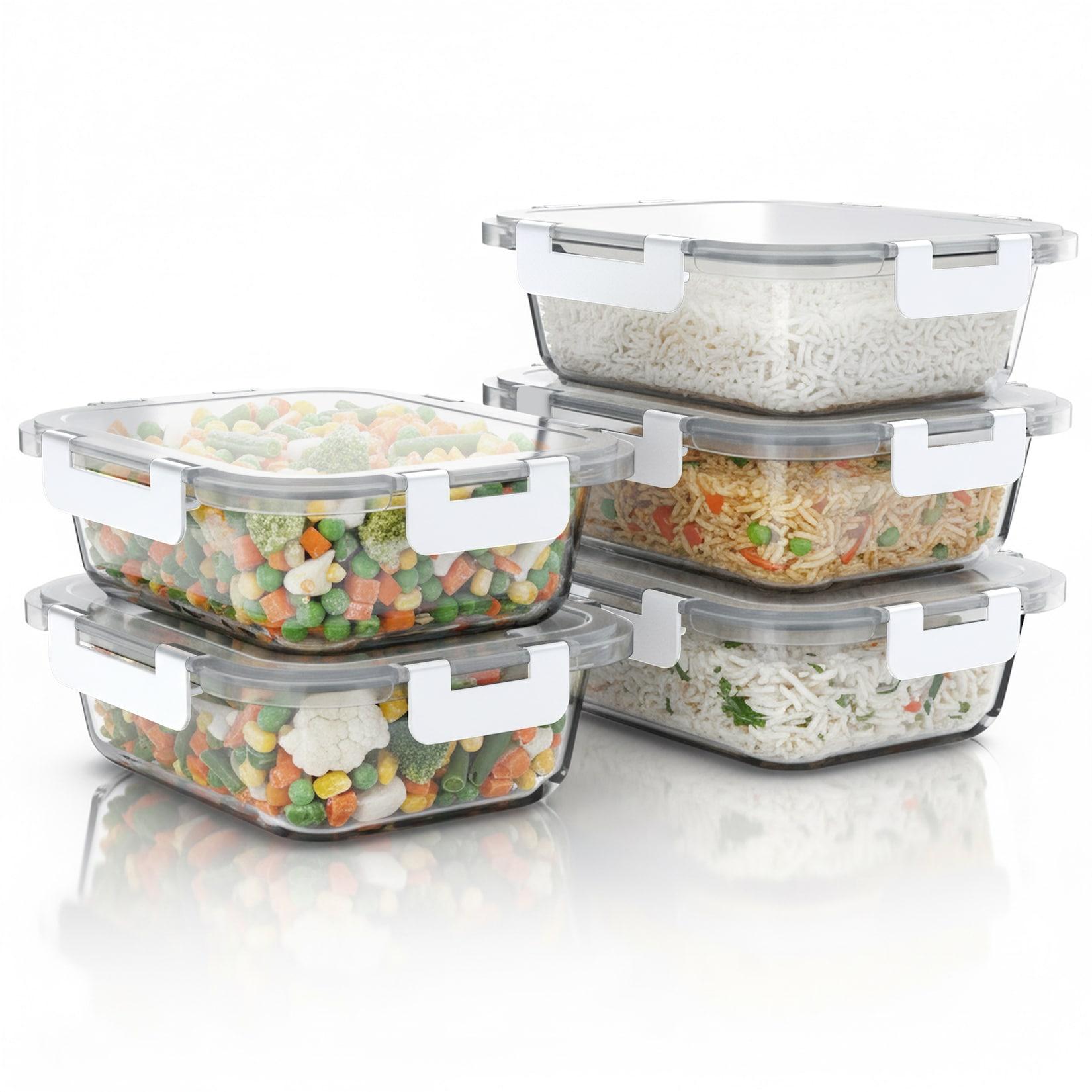 Arendo Frischhaltedose, mit Deckel 5er Set, Vorratsdosen, auslaufsicher, Glas-Lunchboxen, transparent/weiß