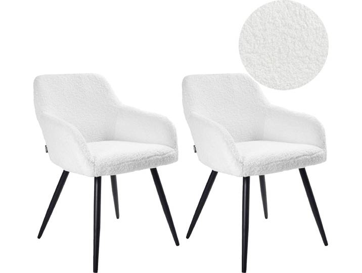 BELIANI Esszimmerstuhl 2er Set Cremeweiß Bouclé mit Schwarzen Metallbeinen Retro-Design Polsterstuhl Wohnzimmer Essbereich Flur Diele Ausstattung Möbel