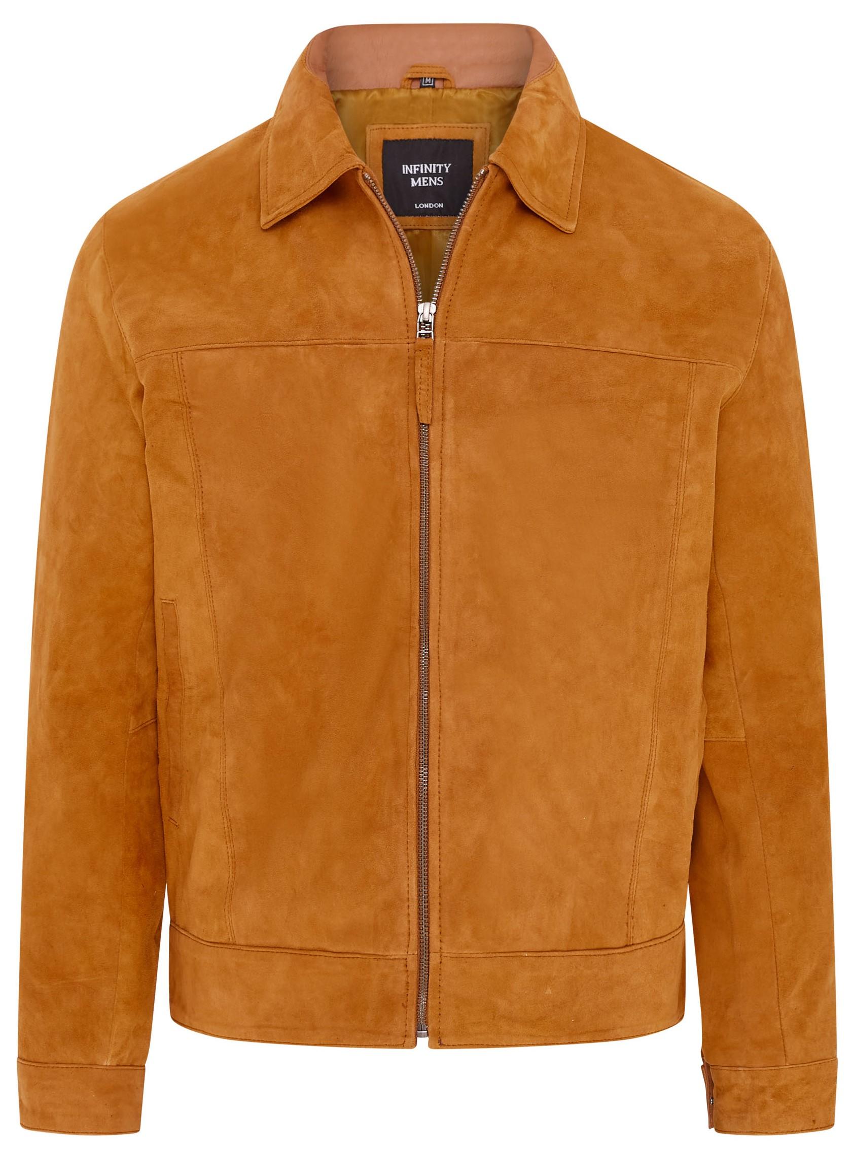 Hellbraune Retro-Harrington-Bikerjacke aus klassischem Wildleder für Herren – Bryne