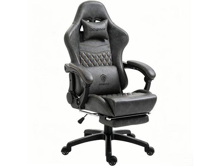 Gisaae Gaming-Stuhl Ergonomisch Verstellbarer 90°-170° Für Homeoffice/Gaming, Grau, Leder, 60x115x60 cm, Büromöbel, Bürostühle, Gaming-Sessel