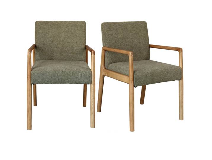 Fauteuil de table en frêne naturel et tissu trendy sauge (x2)