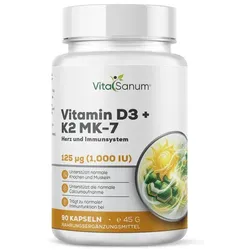 VitaSanum® - Vitamin D3 + K2 MK7 – Für Knochen, Herz und Immunsystem – 1 Kapsel Tagesportion