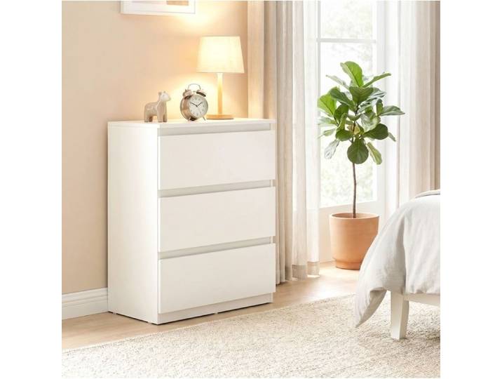 Commode de chambre blanche 3 tiroirs sans poignées 55 x 34 x 75 cm en bois finition mate