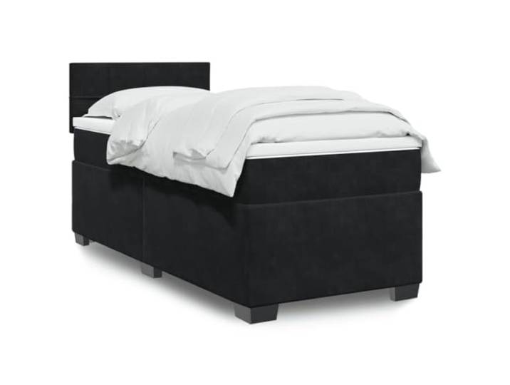 RJPLMFV Lattenrost mit Matratze, Velours, Schwarz, 100 x 200 cm Taschenfedern, abnehmbare Matratzenauflage, Kopfteil, robuste Füße