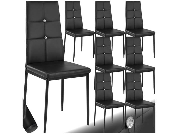 Esszimmerstühle, Kunstleder mit Glitzersteinen - schwarz, 8er Set