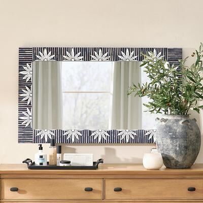 Rectangular Bone Inlay Flower Mirror - Grandin Road