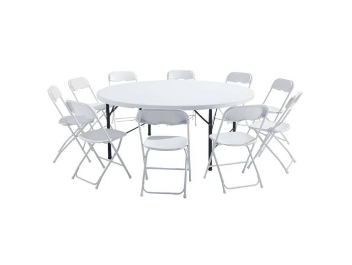 Ensemble table ronde pliante et 10 chaises pliantes - MOB EVENT PRO - Urbain - Blanc et noir