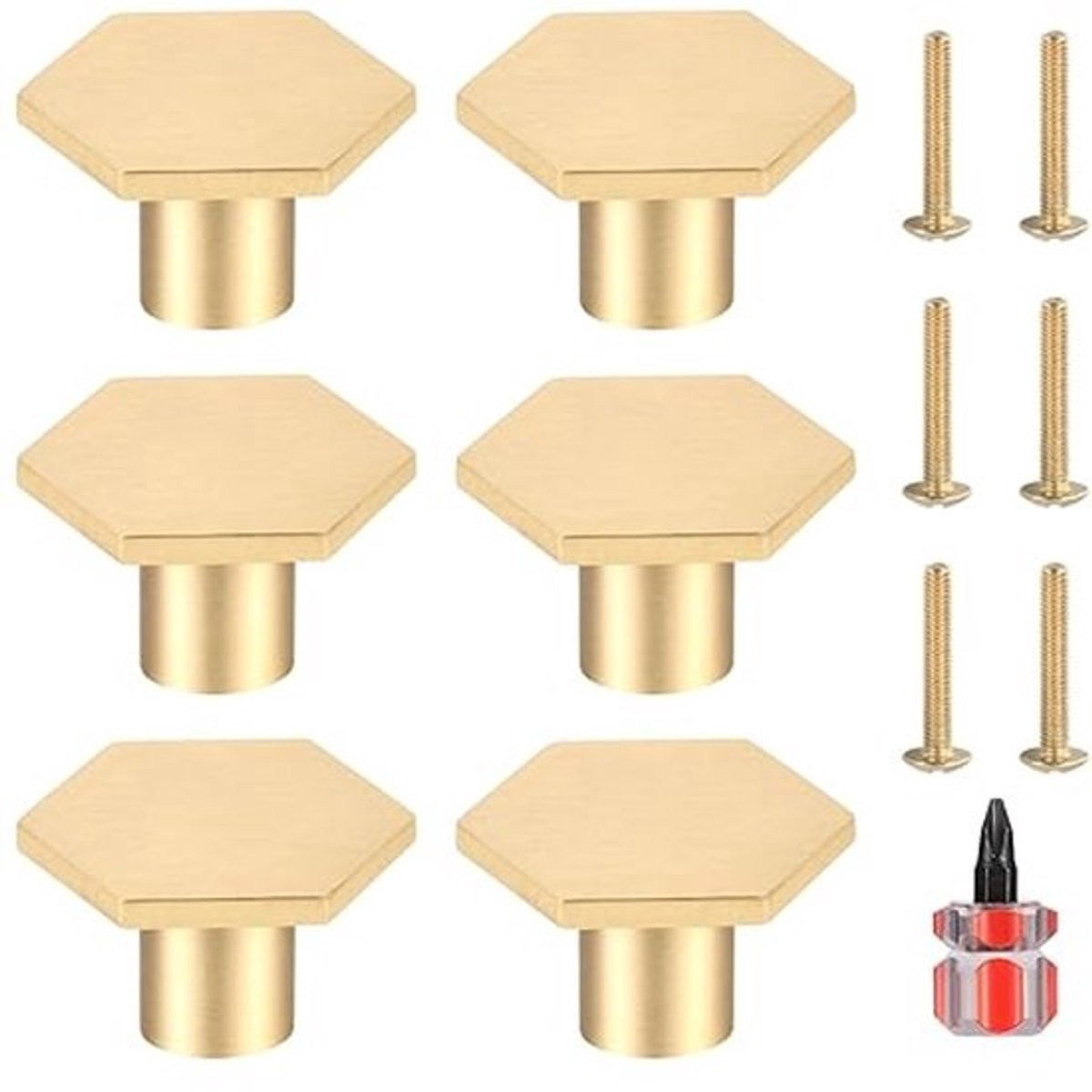 Set van 6 zeshoekige gouden deurknoppen