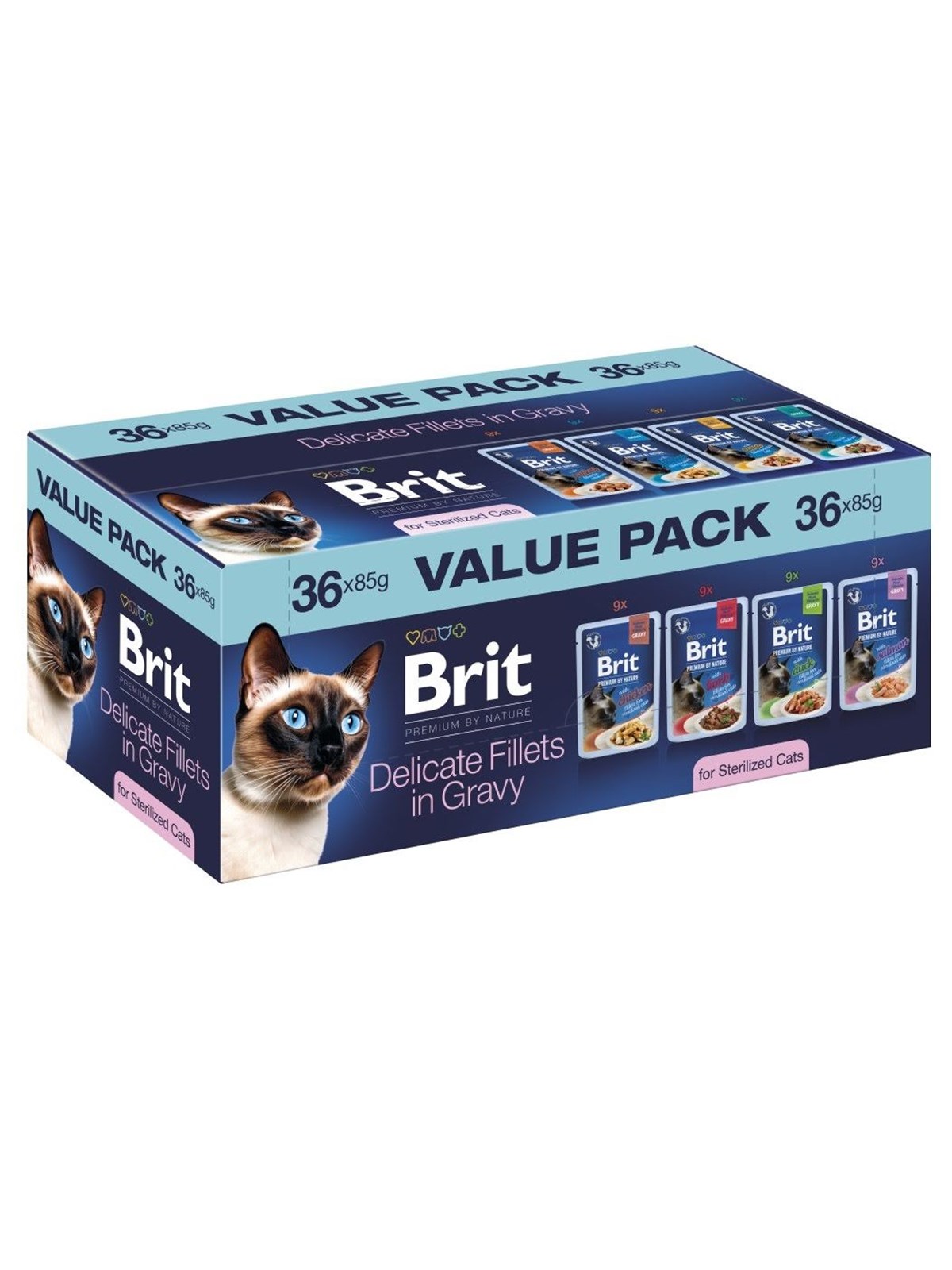 Brit Premium by Nature Zarte Filets in Soße Sterilised Box - Nasskatzenfutter - 36x85g
