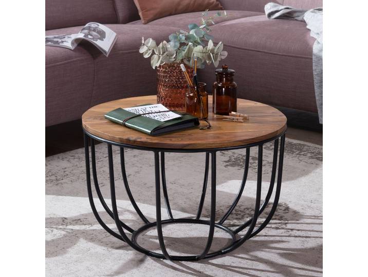WOHNLING Table basse MANORA 60x39x60 cm bois massif de sheesham / métal