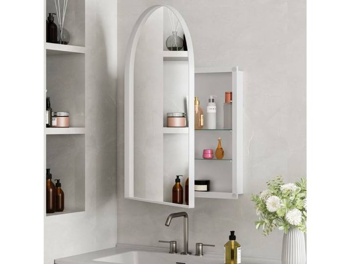 ELVORIN Armoire à pharmacie miroir arquée 91 x 61 x 12 cm blanc
