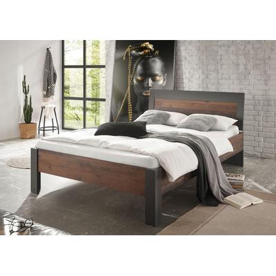 Einzelbett HOME AFFAIRE "BROOKLYN Bett im Industrial Design, Bettgestell, Bettrahmen", grau (old mix dekor), H:88cm, Betten, Kopfteil in dekorativer Rahmenoptik, Liegefläche 140 x 200 cm