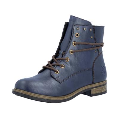 Schnürstiefelette RIEKER, Damen, Gr. 41, wärmend, blau, Lederimitat, Schuhe Schnürstiefelette, Schnürboots mit schaftumspielender Schnürung, Topseller