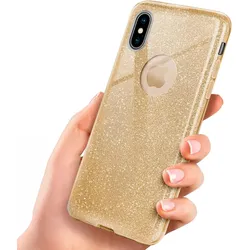 iPhone XS Hülle Glitzer Gold – ONEFLOW Glitter Case, 3in1 Silikon, Funkelnd, Stoßfest, Dünn, Shine-Gold