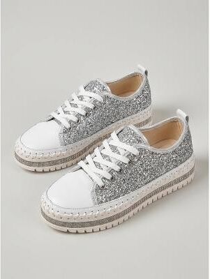LightInthebox Women's Gold Glitter Sneakers - Stylish Sparkling Shoes for Sexy Parties and Night Out