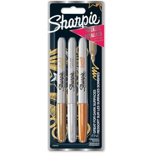 Sharpie Metallic-Stifte 1986006, farbig sortiert, Strichbreite 1 - 2 mm, Rundspitze, 3 Stück