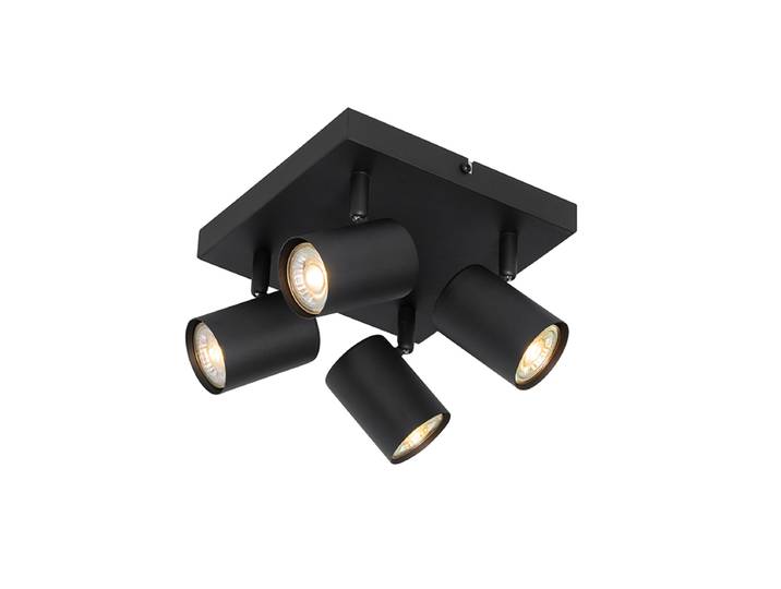 Plafonnier moderne noir 4 lumières carré réglable - Jeana