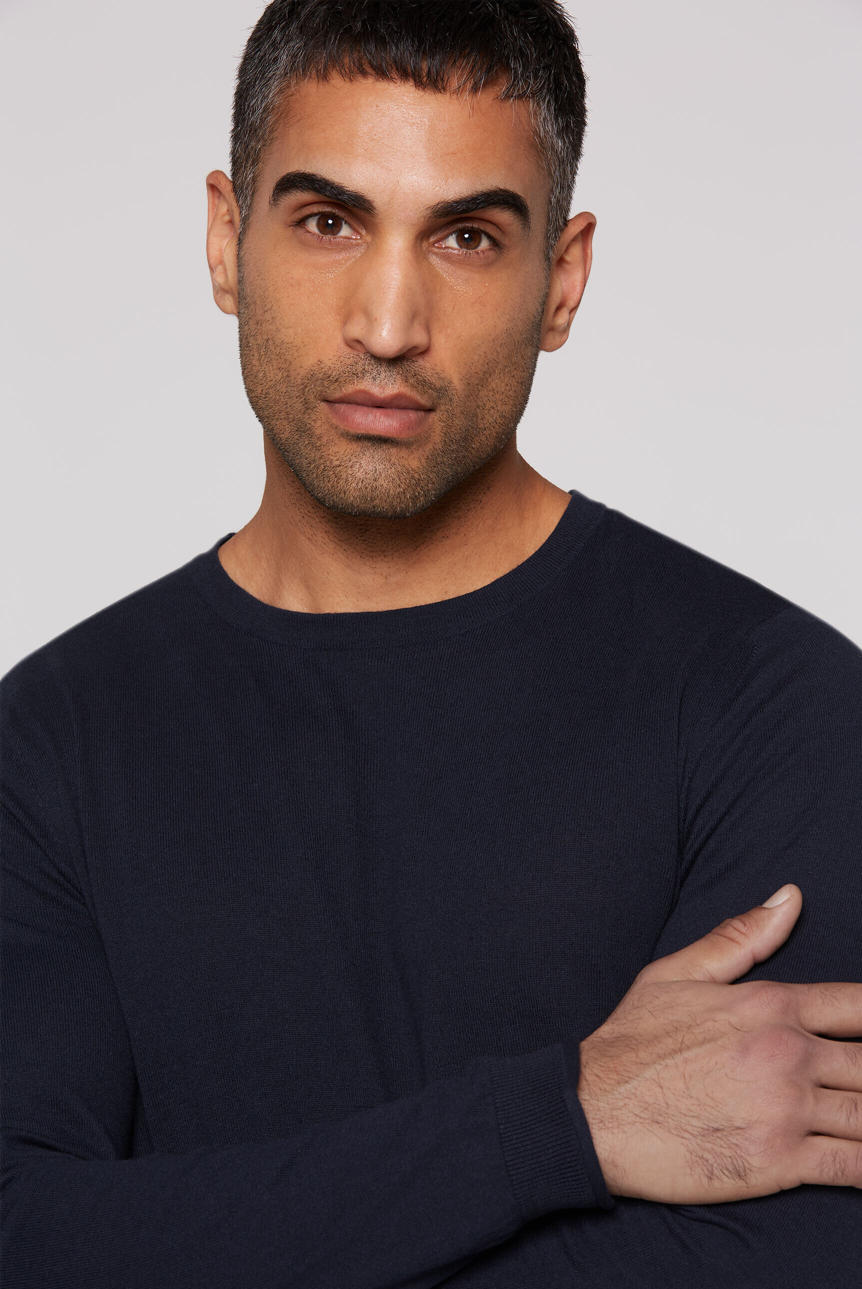 Rundhalspullover CMPD, Herren, Gr. S, blau, Feinstrick, Material: 100% Baumwolle, unifarben, regular fit normal, Rundhals, eingesetzt Rollsaum, Pullover Rundhalspullover, mit Rollsäumen