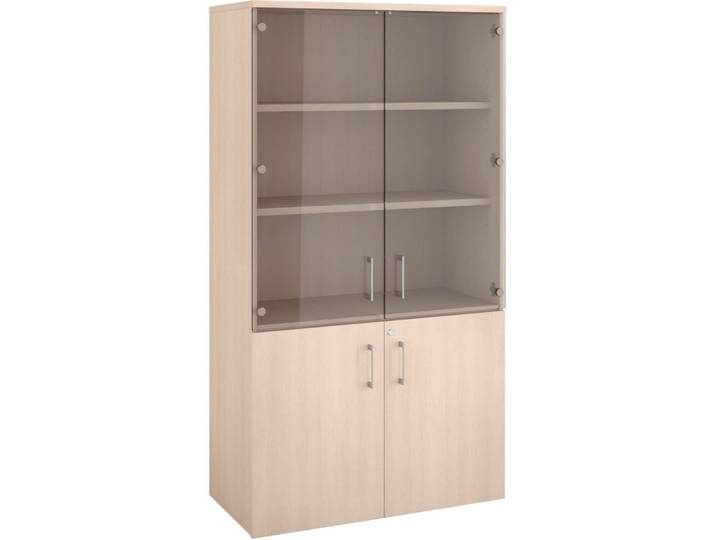 Bibliotheque bois avec portes hautes verre et portes basses bois h 182 x l 100 cm chêne clair - Bibliothèques - Bruneau