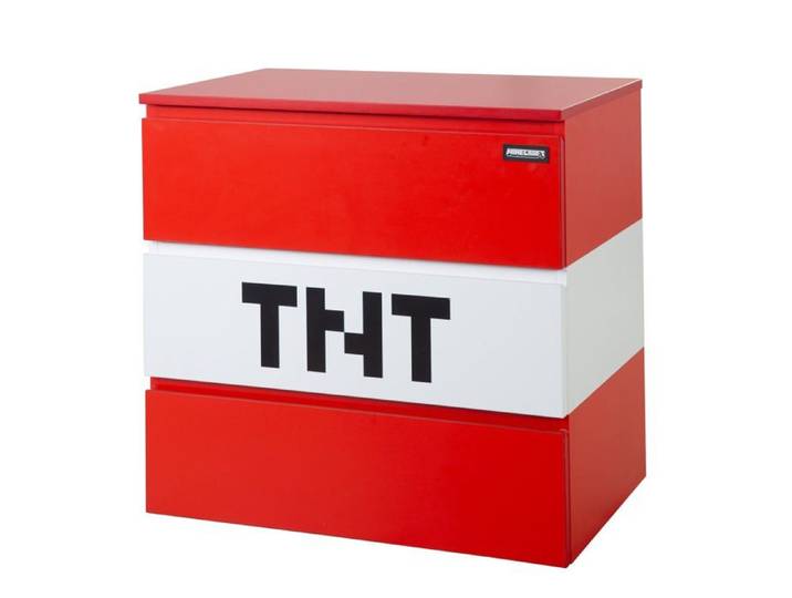 Commode 3 Tiroirs avec LED - ROBA - Minecraft Cube TNT - Rouge - Meuble Gaming - Enfant