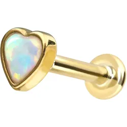 14 Karat Gold Labret mit Innengewinde SYNTHETISCHES OPALHERZ