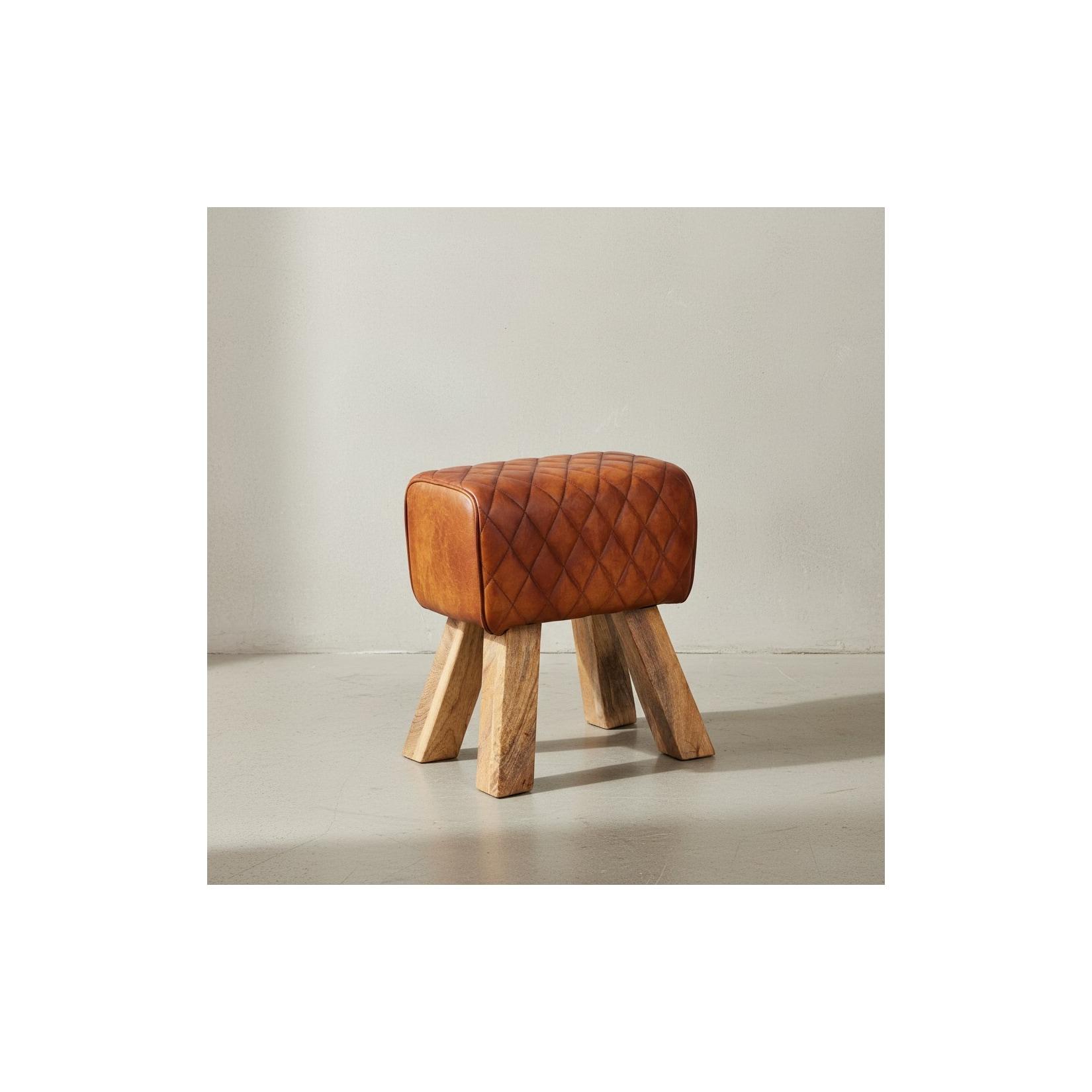 KADIMA DESIGN Exklusiver Sitzhocker aus Echtleder mit Rautenmuster, Stilvolles und strapazierfähiges Möbelstück