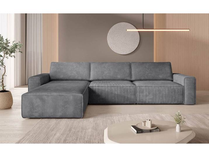 Modulares Ecksofa Yuma aus Cord - Links - Grau - Cord - Luxusbetten24