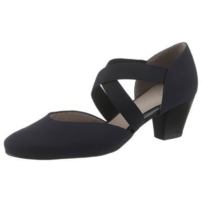 Spangenpumps ARA "TOULOUSE", Damen, Gr. 6,5, Leder, blau (dunkelblau), Textil, unifarben, Schuhe Spangenpumps, Abendschuh, Festtagsschuh, Trichterabsatzmit elastischen Riemchen